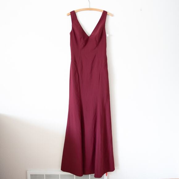 NEW Dessy Collection V Neck Open Back Gown Cocktail Dress in Cabernet - Picture 2 of 8